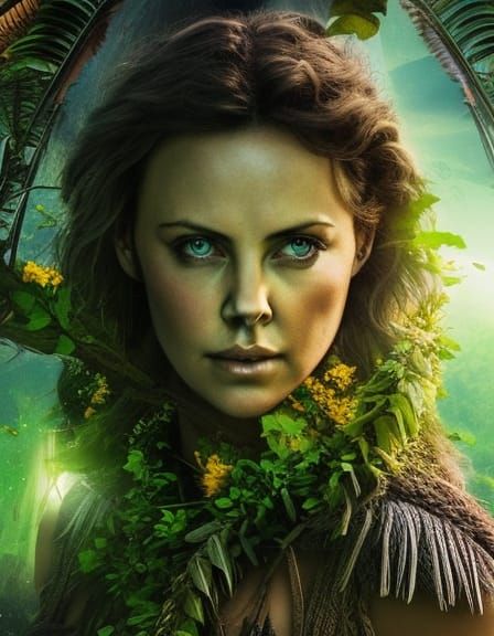 Goddess in Aztec Jungle Temple, Photorealistic Portrait