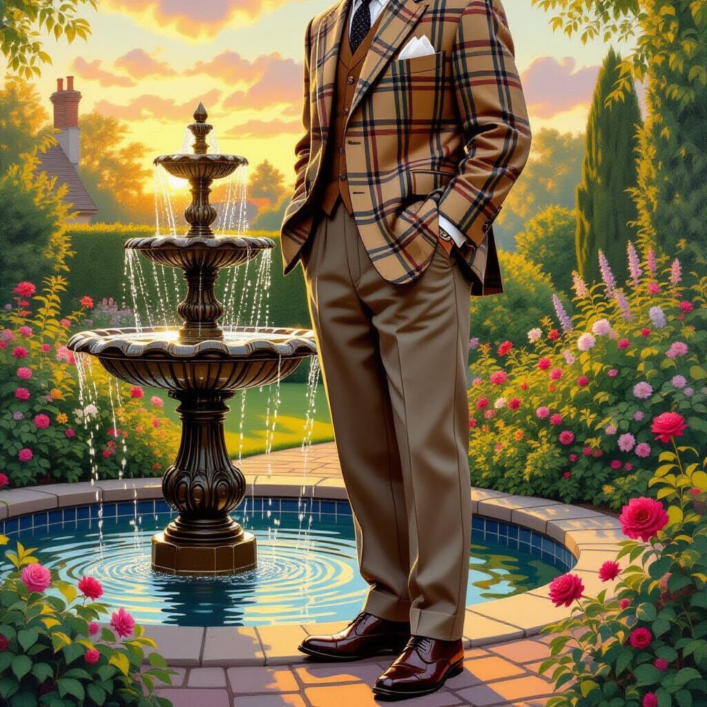Man in 1950s Garden, Oil Painting Style