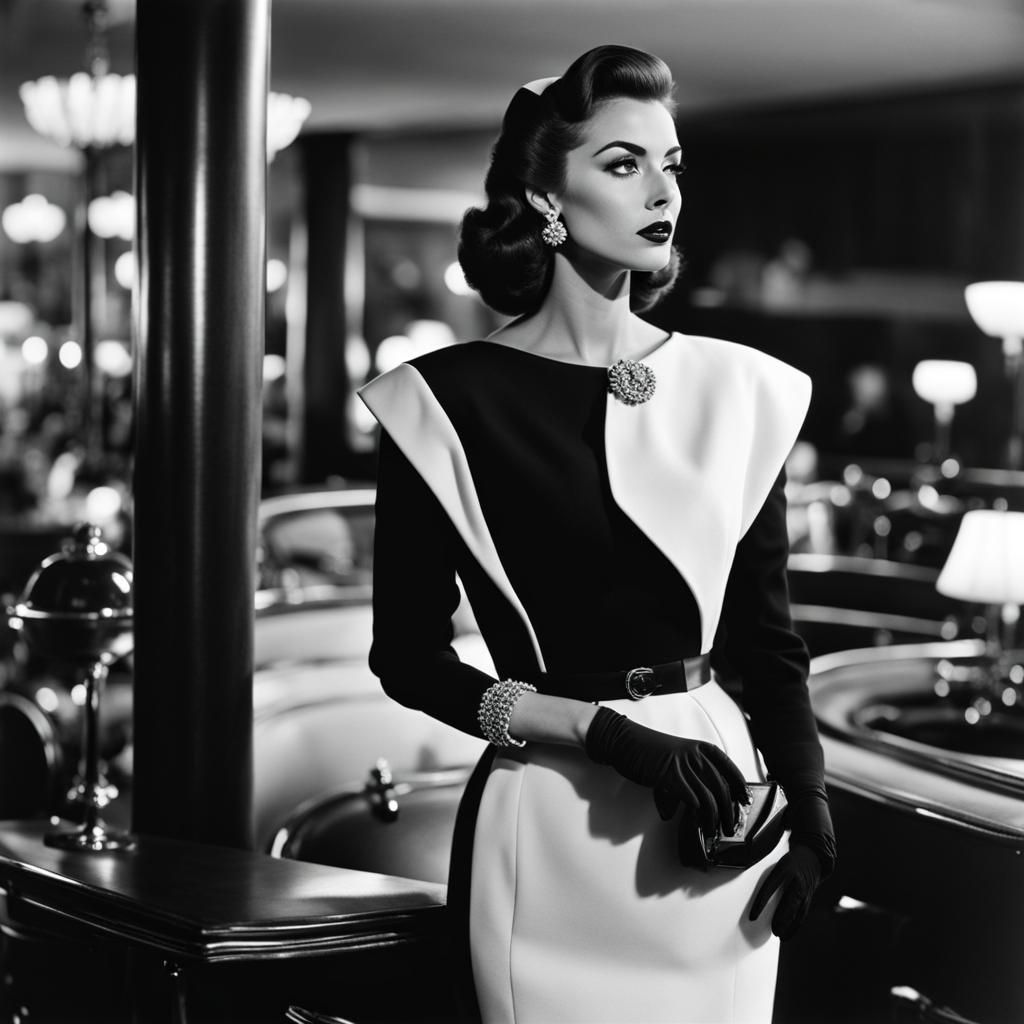 Glamorous 1950s Woman in Black and White