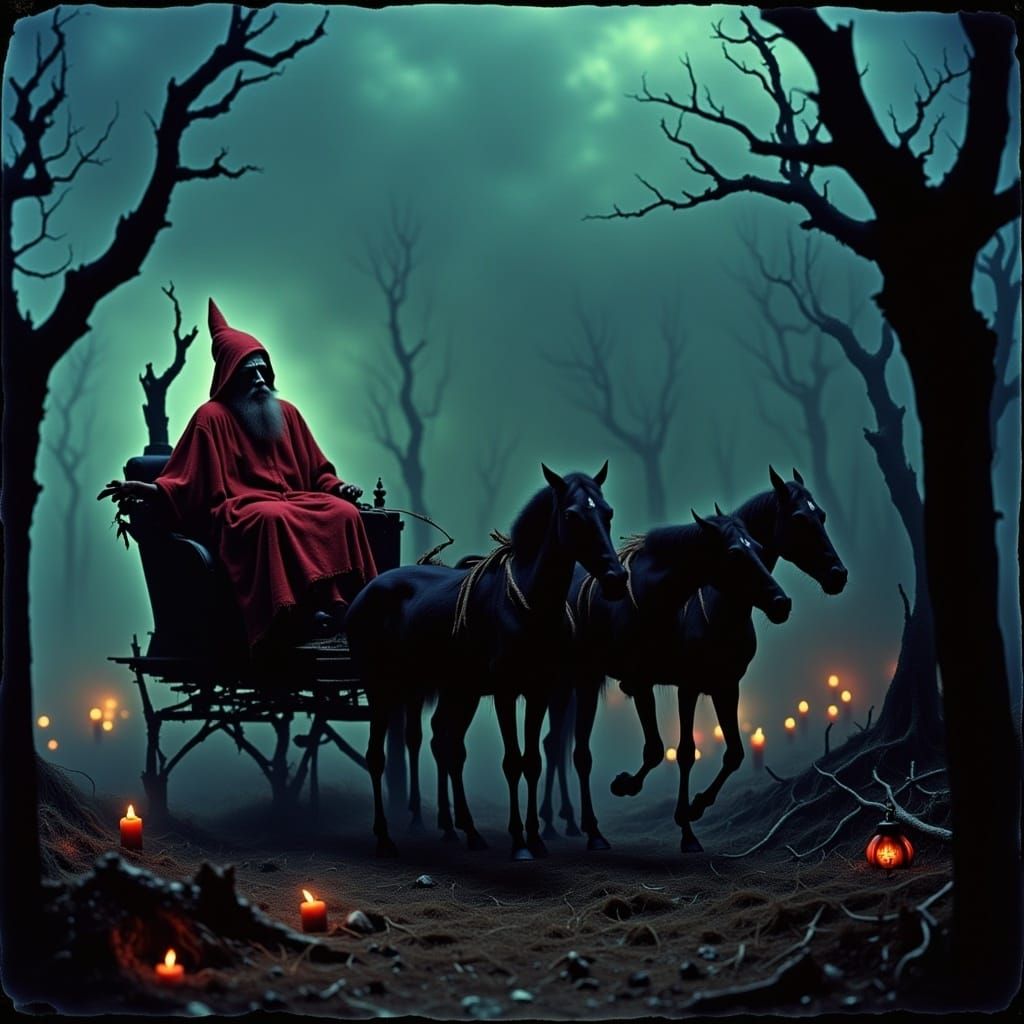 Nightmarish Santa with Headless Horsemen in Dark Fantasy Art