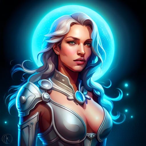 Silver Mecha Goddess Portrait in Cosmic Stardust