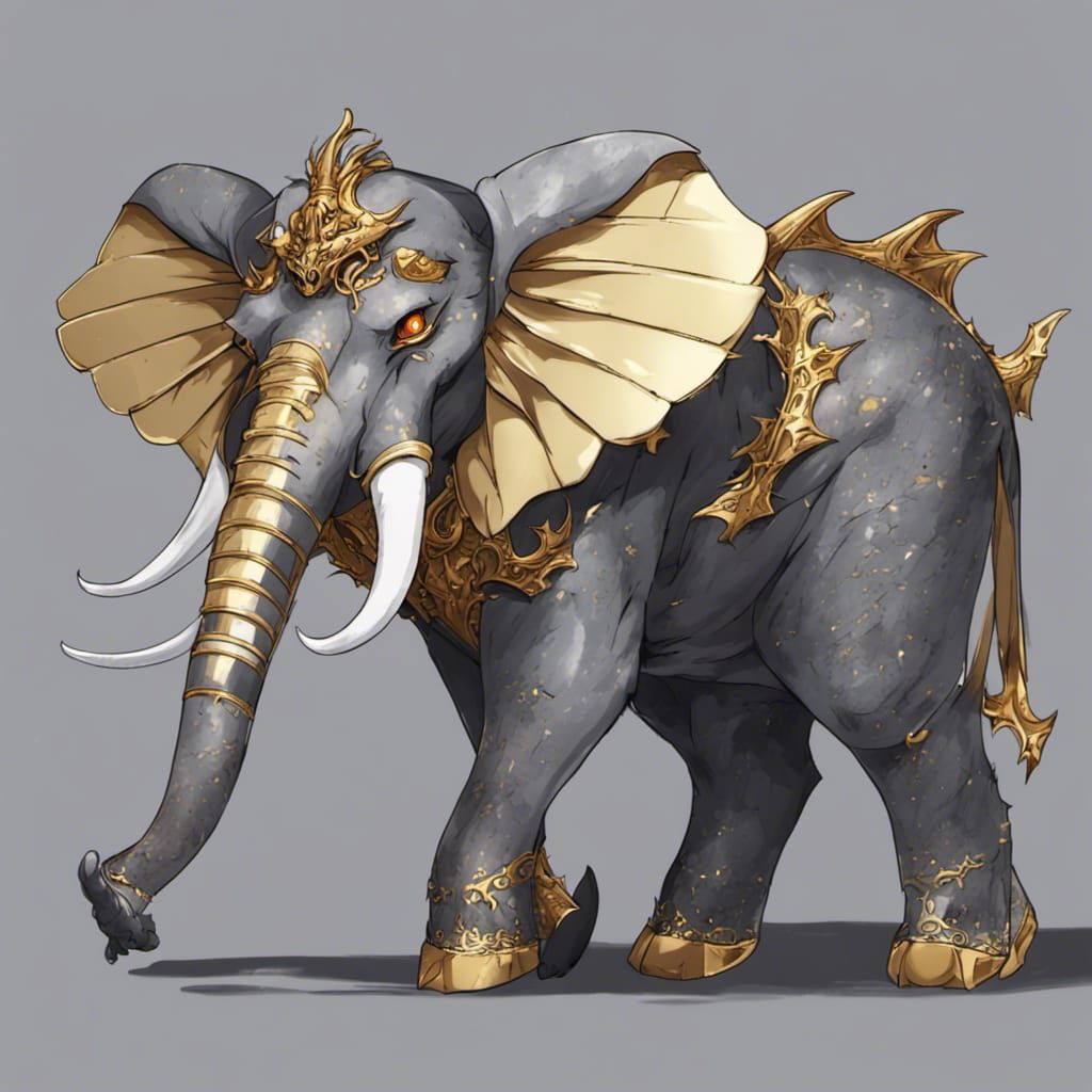 Mottled Elephant with Dragon Wings in Anime Style