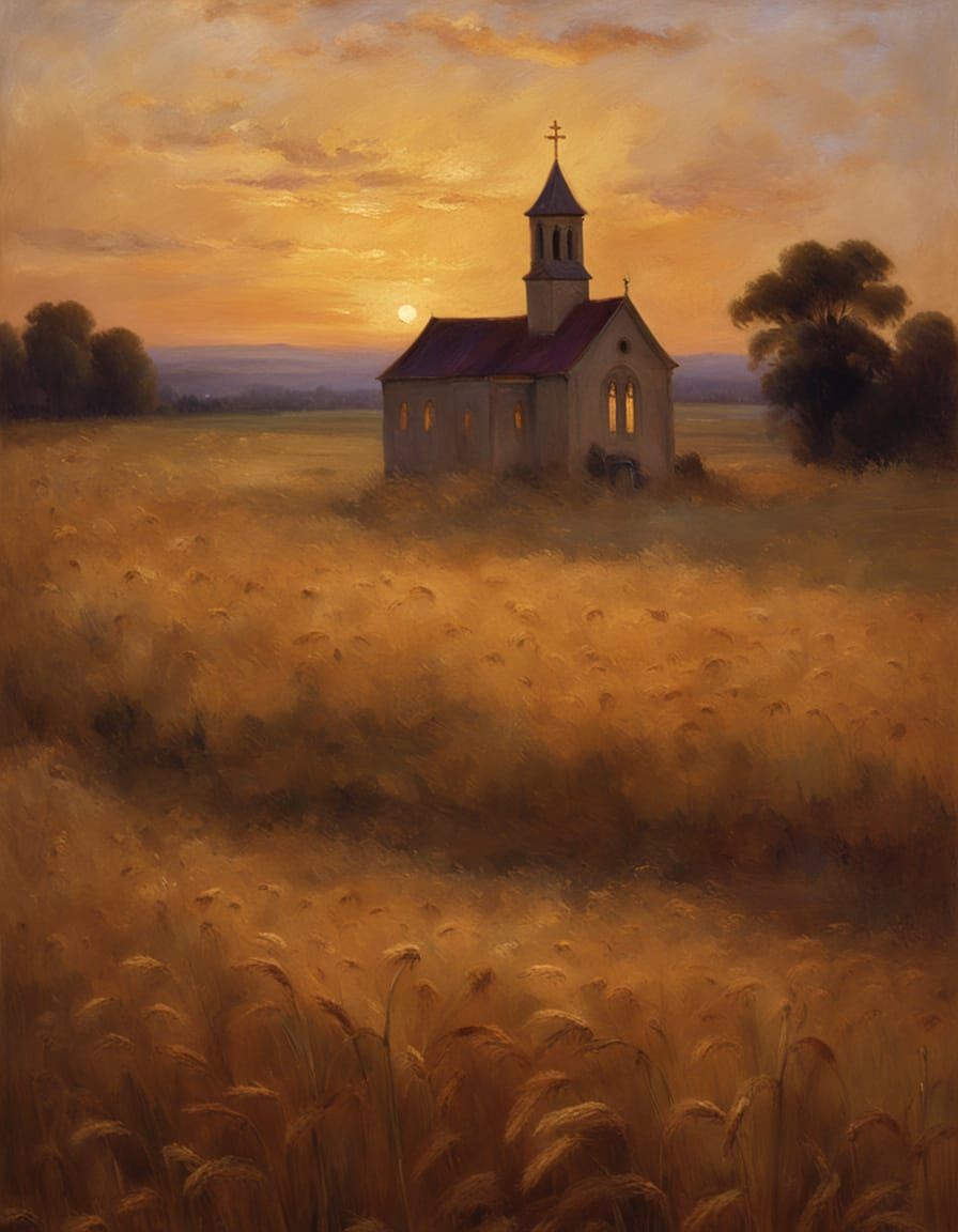 Idyllic Church Landscape at Twilight