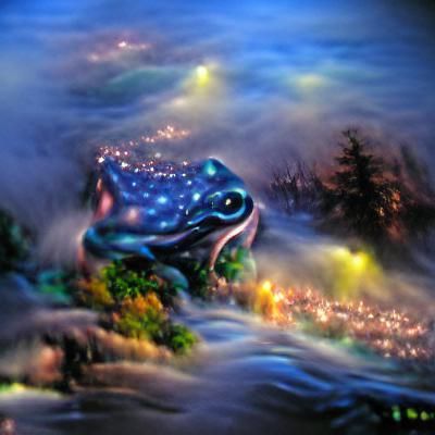 Frog at Bioluminescent Ocean Under Starry Night