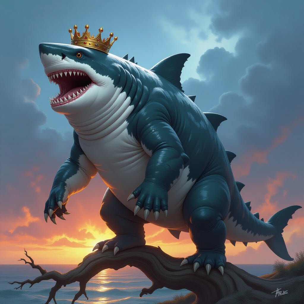 Monstrous Hybrid Creature with Crown in Giger Style