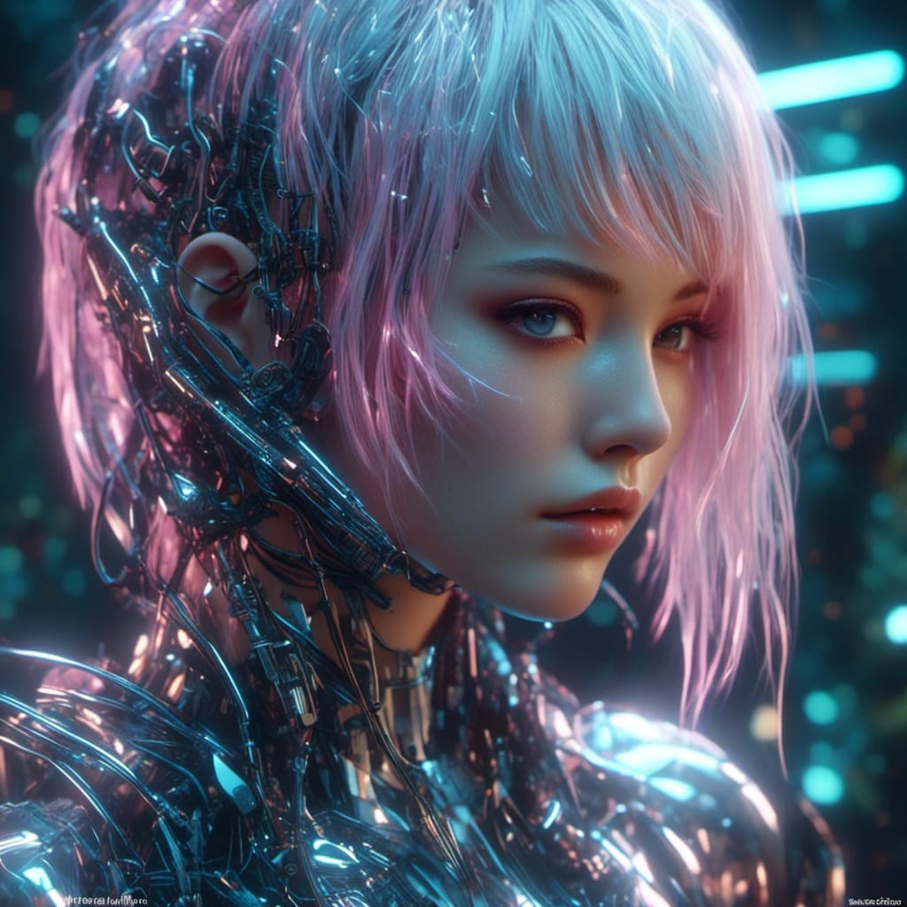 Cyberpunk Woman in Futuristic Forest: 3D Anime Art
