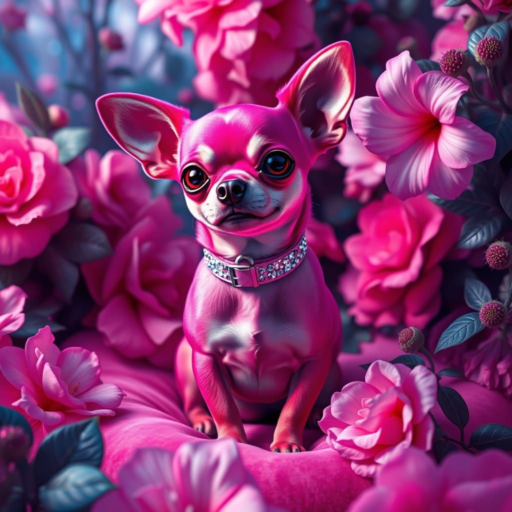 Pink Chihuahua in Dreamlike Fantasy Art Style