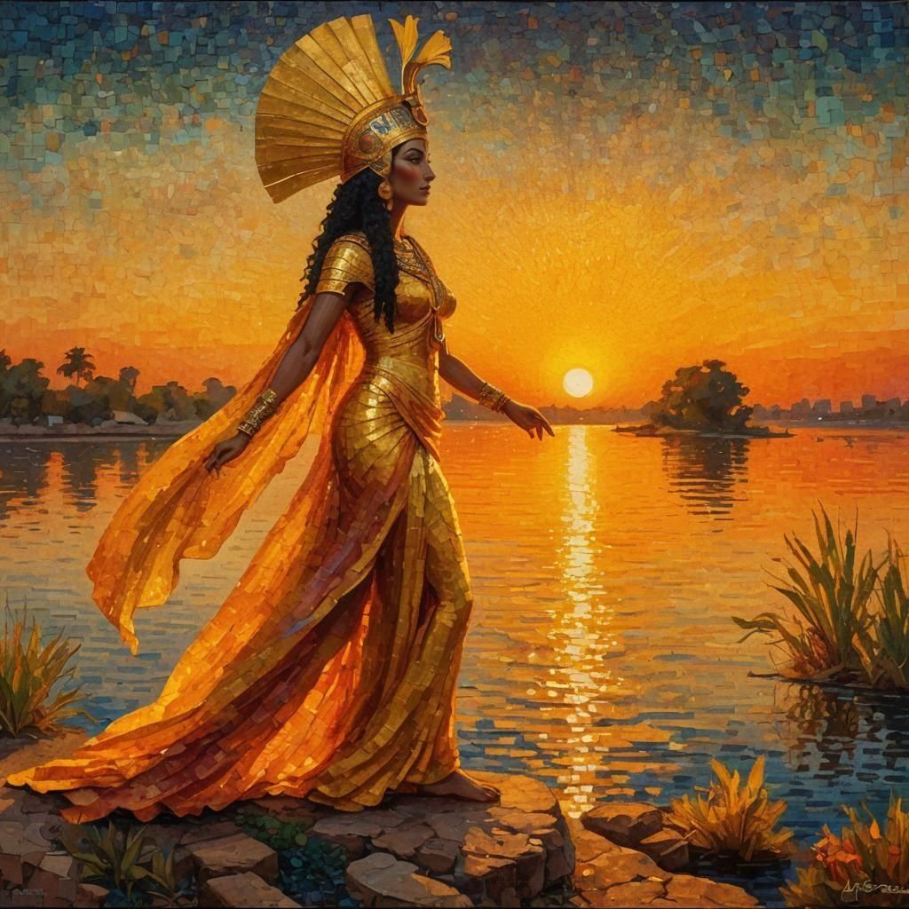 Goddess Isis Portrait in Pointillist Style