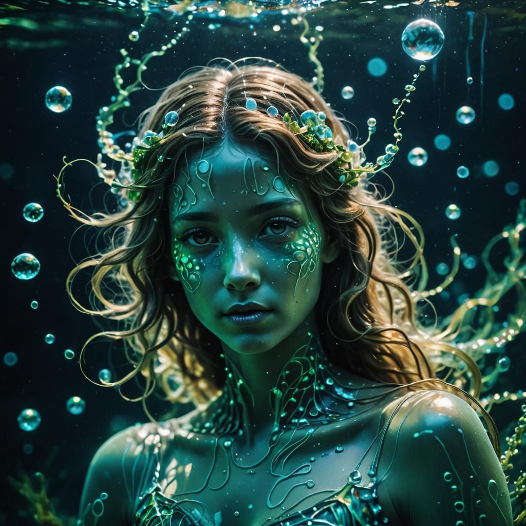 Bioluminescent Underwater Nymph in Dreamy Fantasy Art