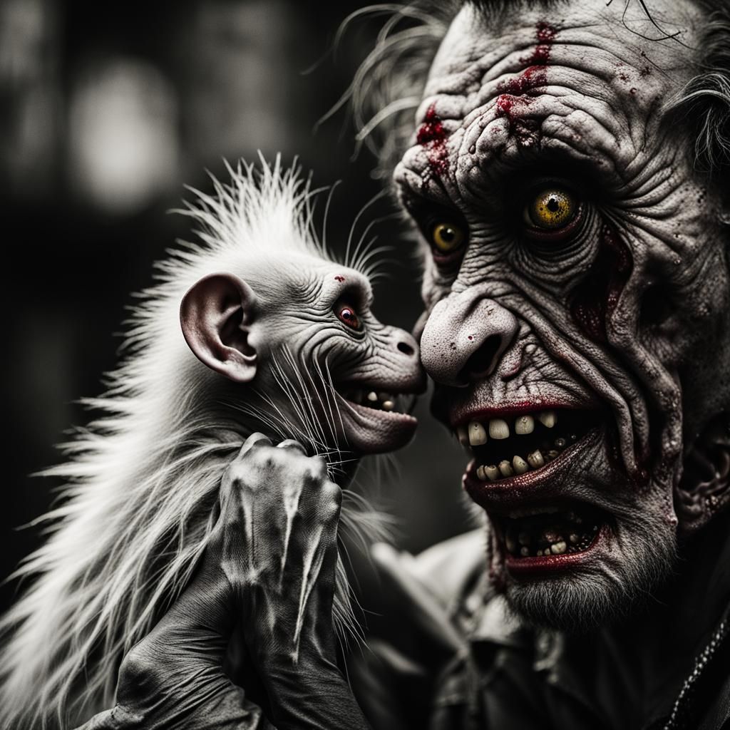 Zombie Clown Toddler's Affectionate Kiss: A Grotesque Portra...