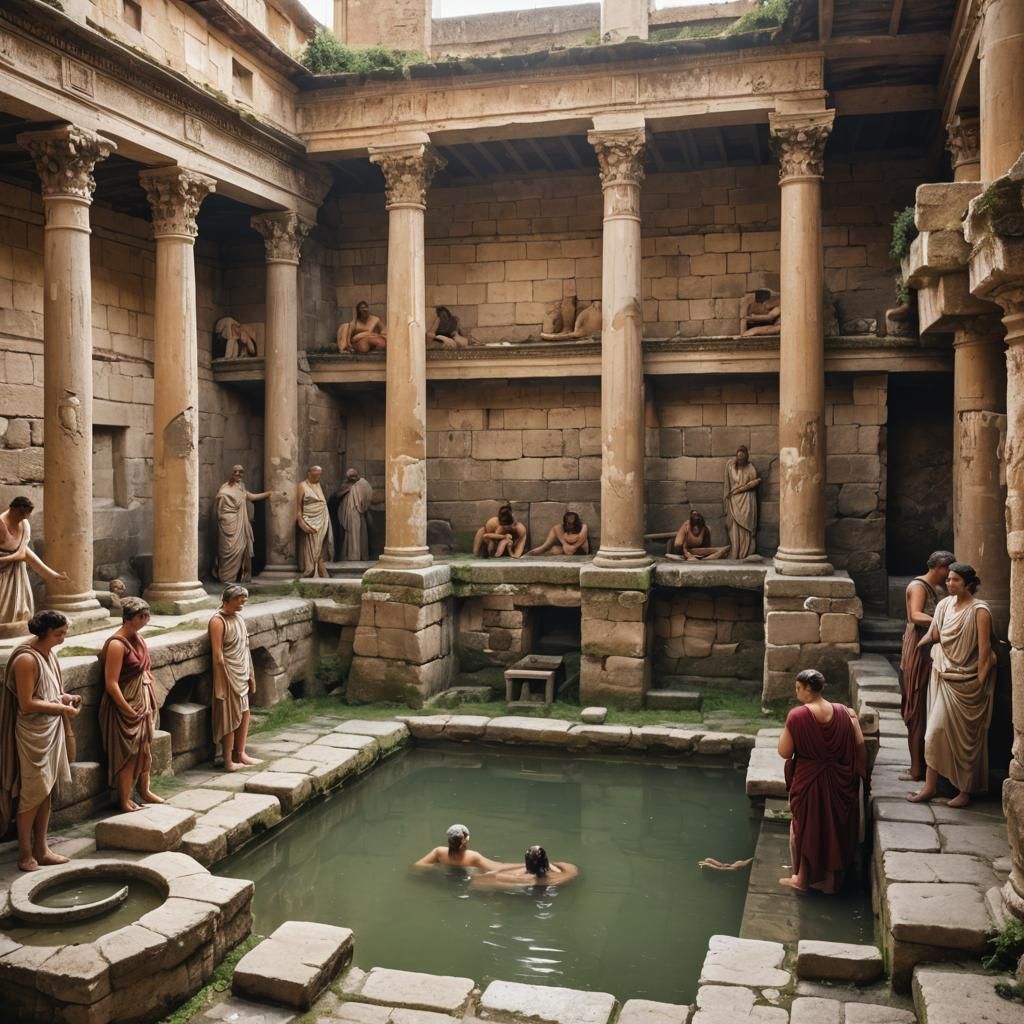 Ancient Roman Bathhouse with Female Bathers