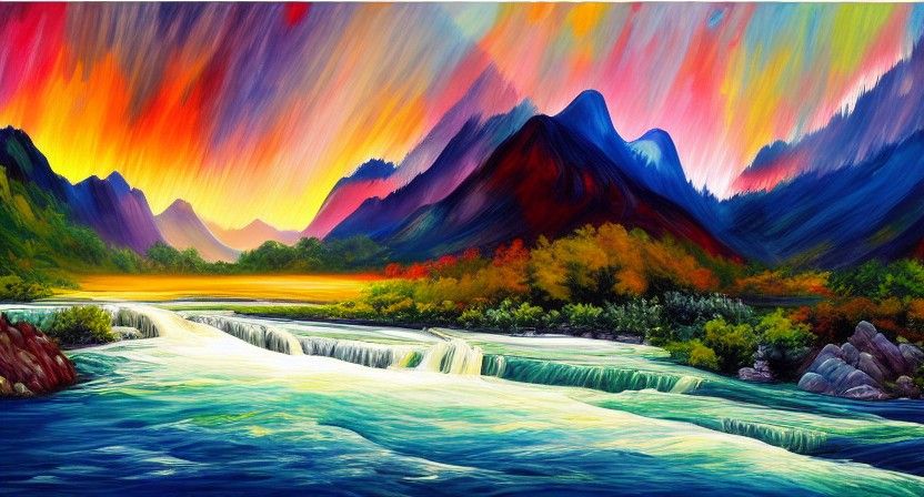 Sunrise Over Mountain Landscape: Contemporary Painting