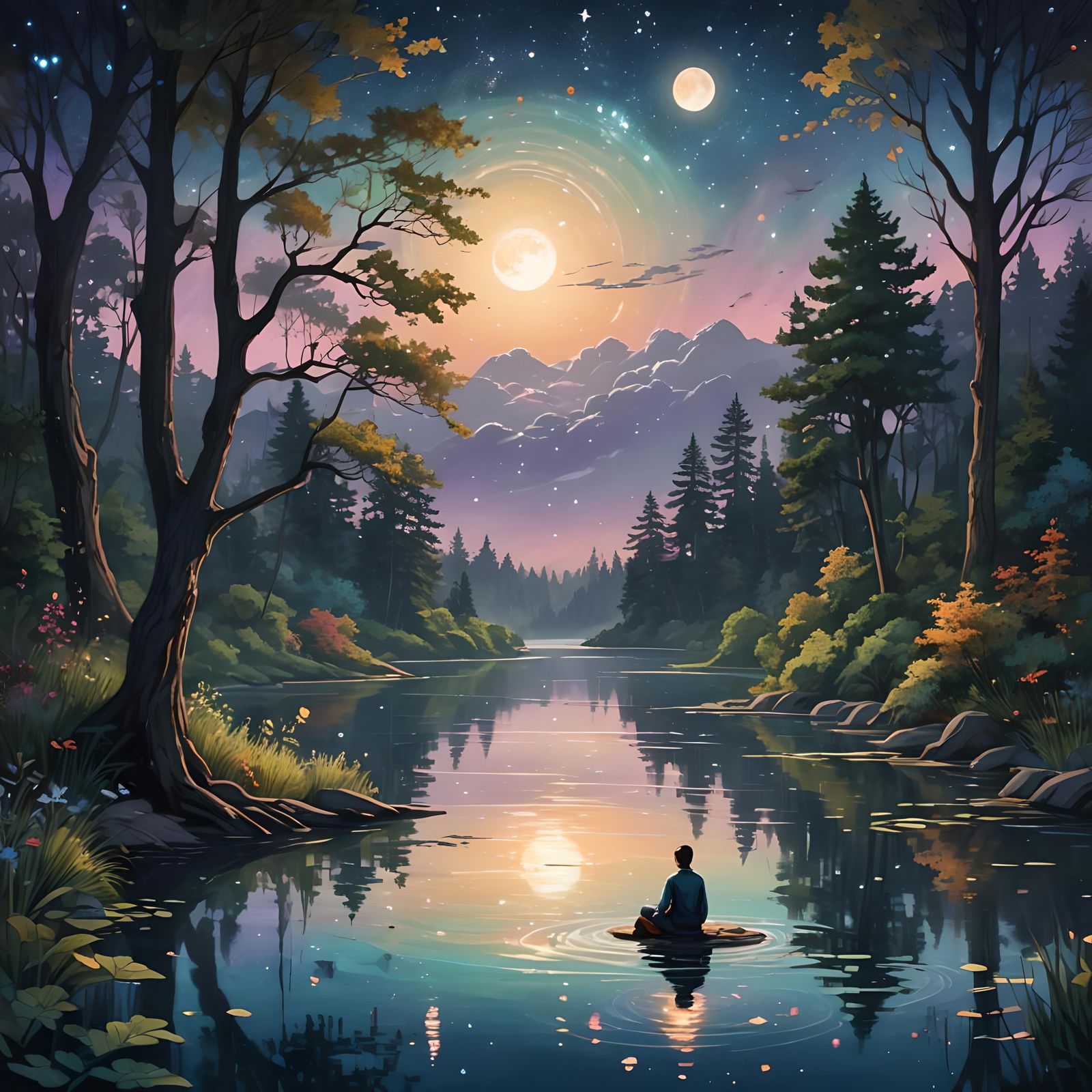 Moonlit Lake: A Fantasy Concept Art Painting