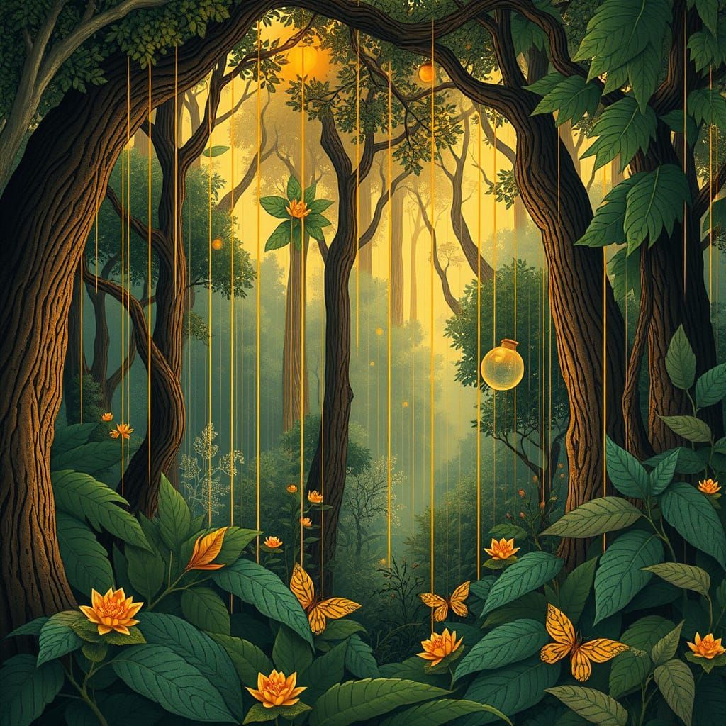 Ethereal Art Nouveau Forest Scene