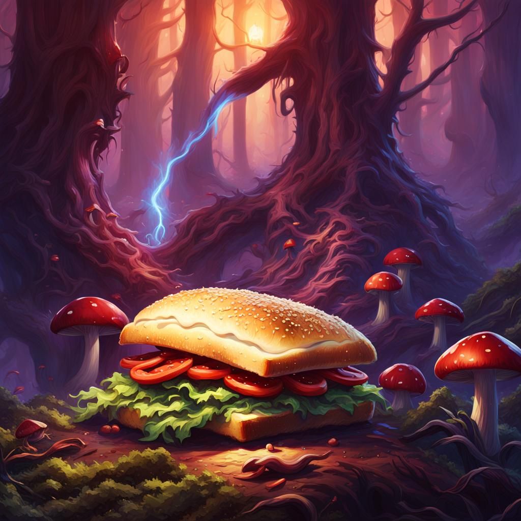 Dark Fantasy Sandwich Lurks in Mystical Forest