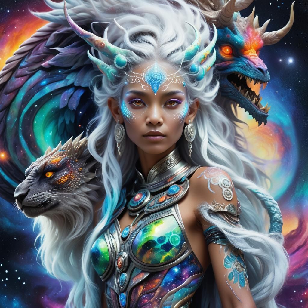 Cosmic Shaman Portrait in Surreal Style