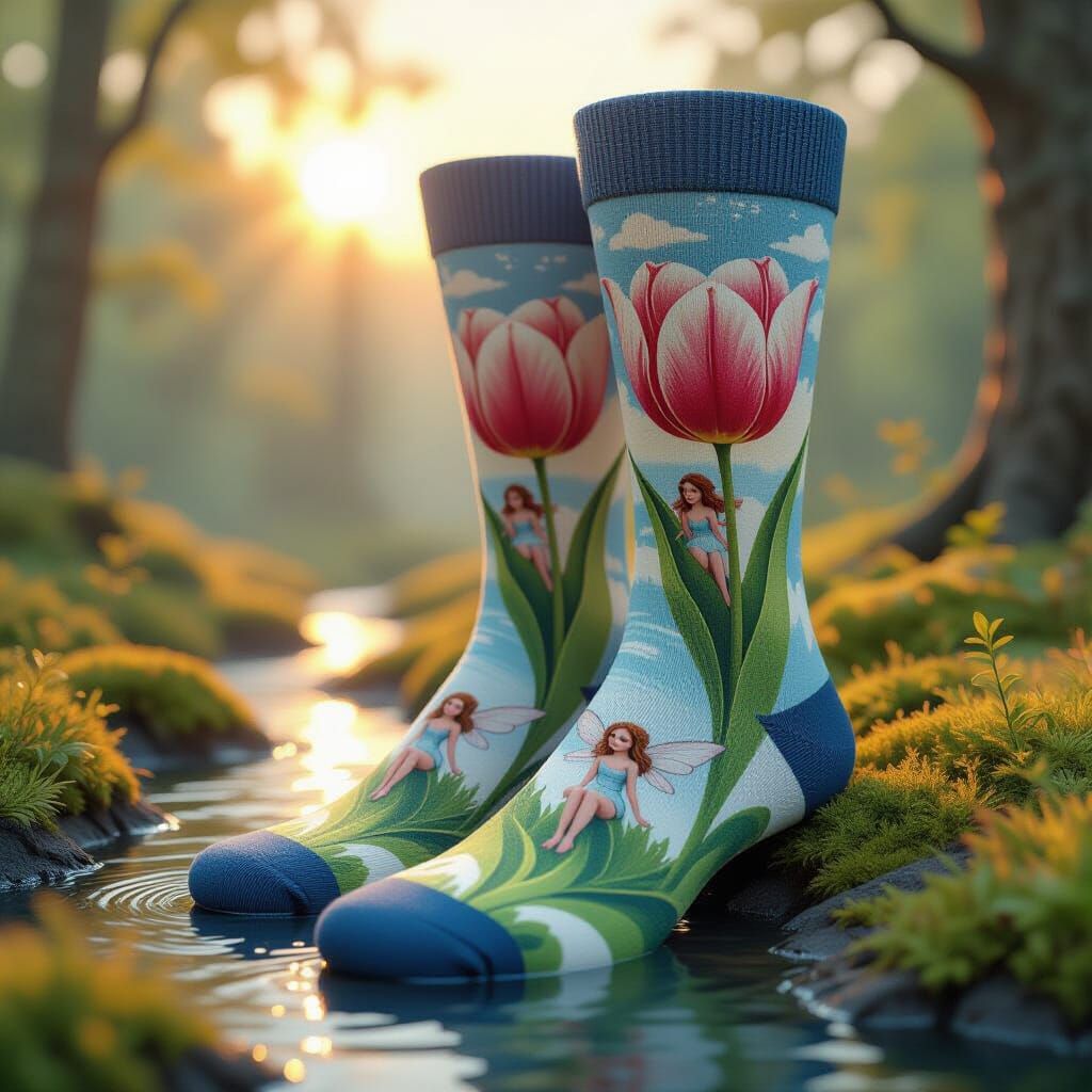 Fairytale Landscape Socks in 3D Render Style