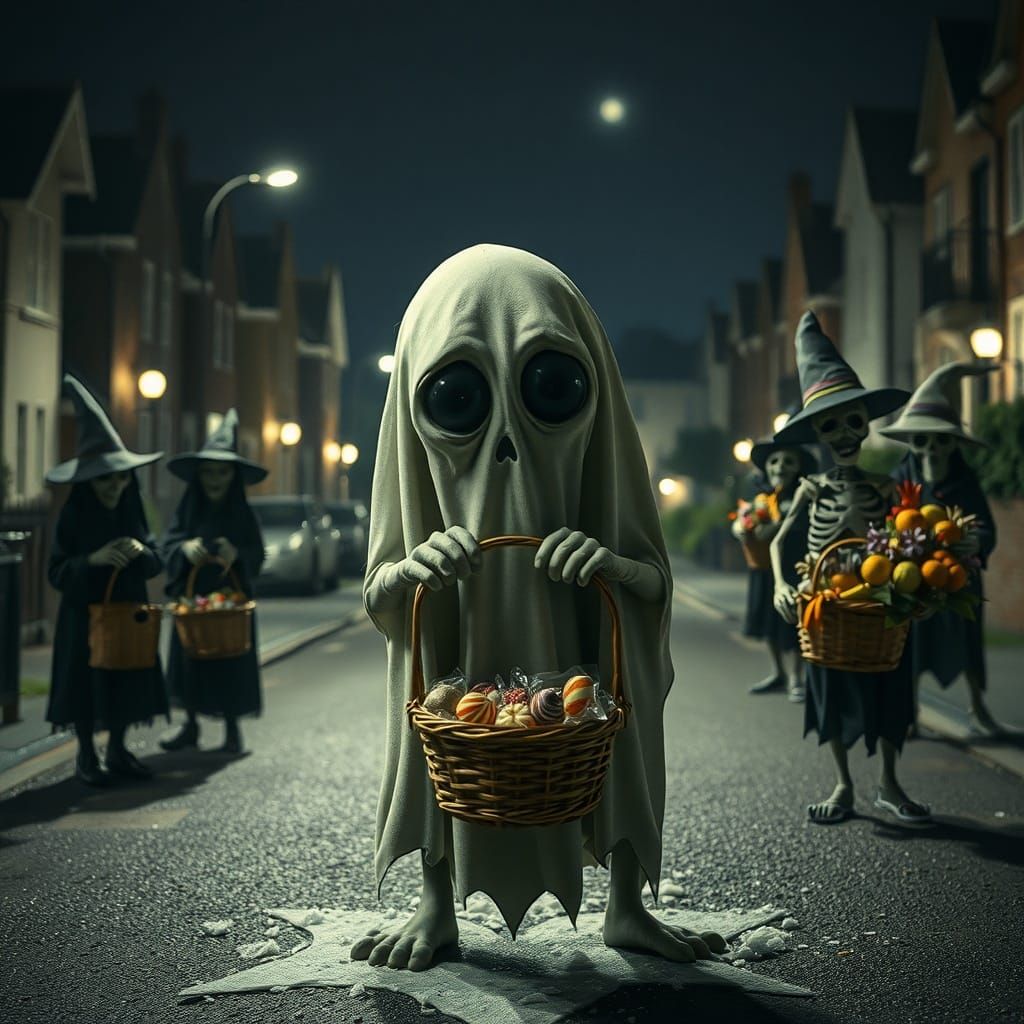 Lonely Ghost's Empty Basket in Ghibli Style