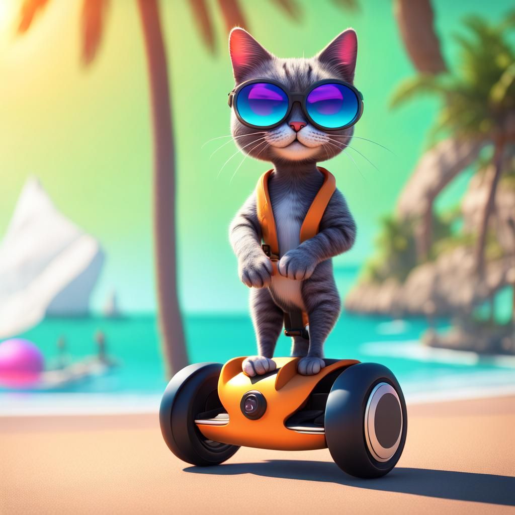 Pixar-Inspired Cat Cruises Beachside on Segway