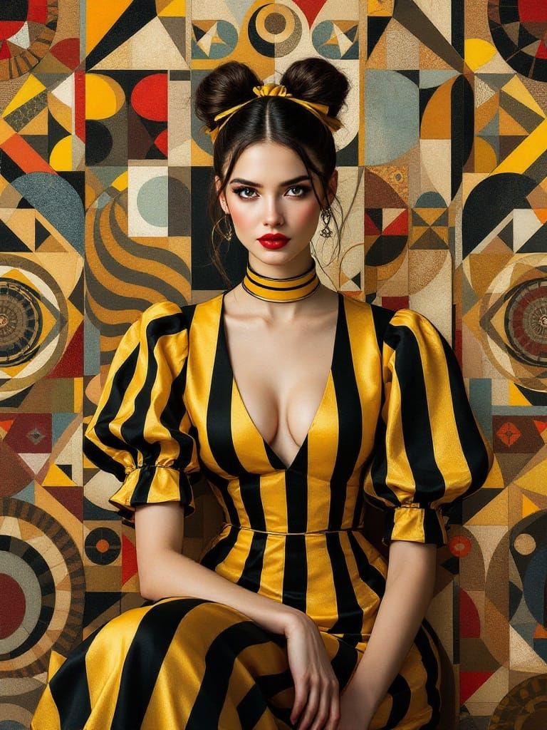 Queen of Geometric Elegance in Red and Black