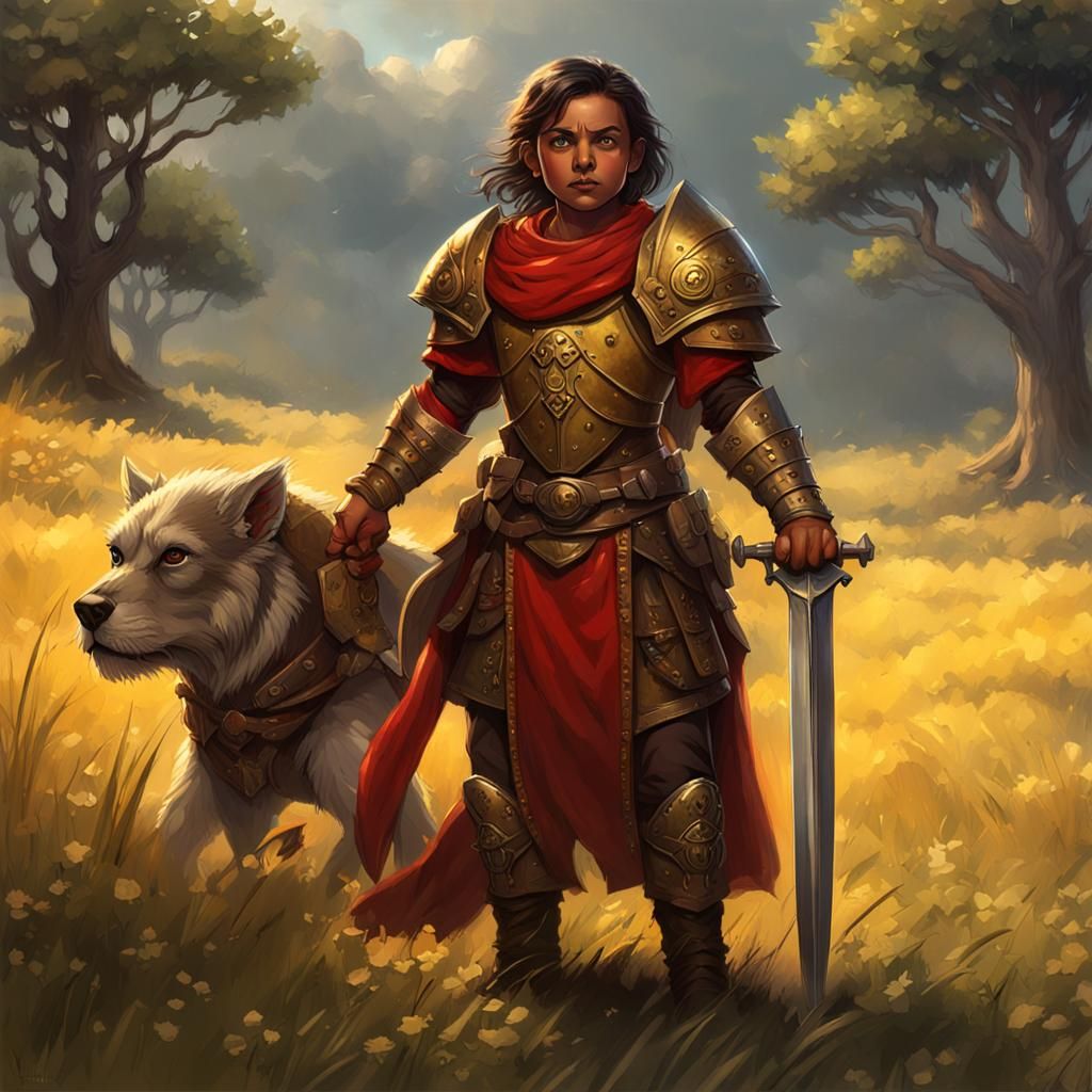 Halfling Paladin in Grassy Field, Dark Fantasy Art