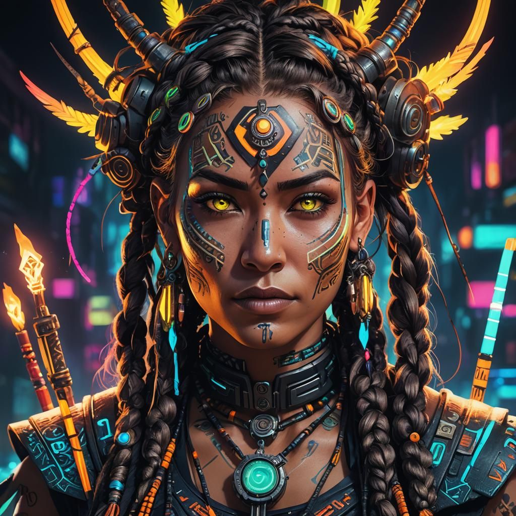 Cyberpunk Shaman Portrait in Manga Style