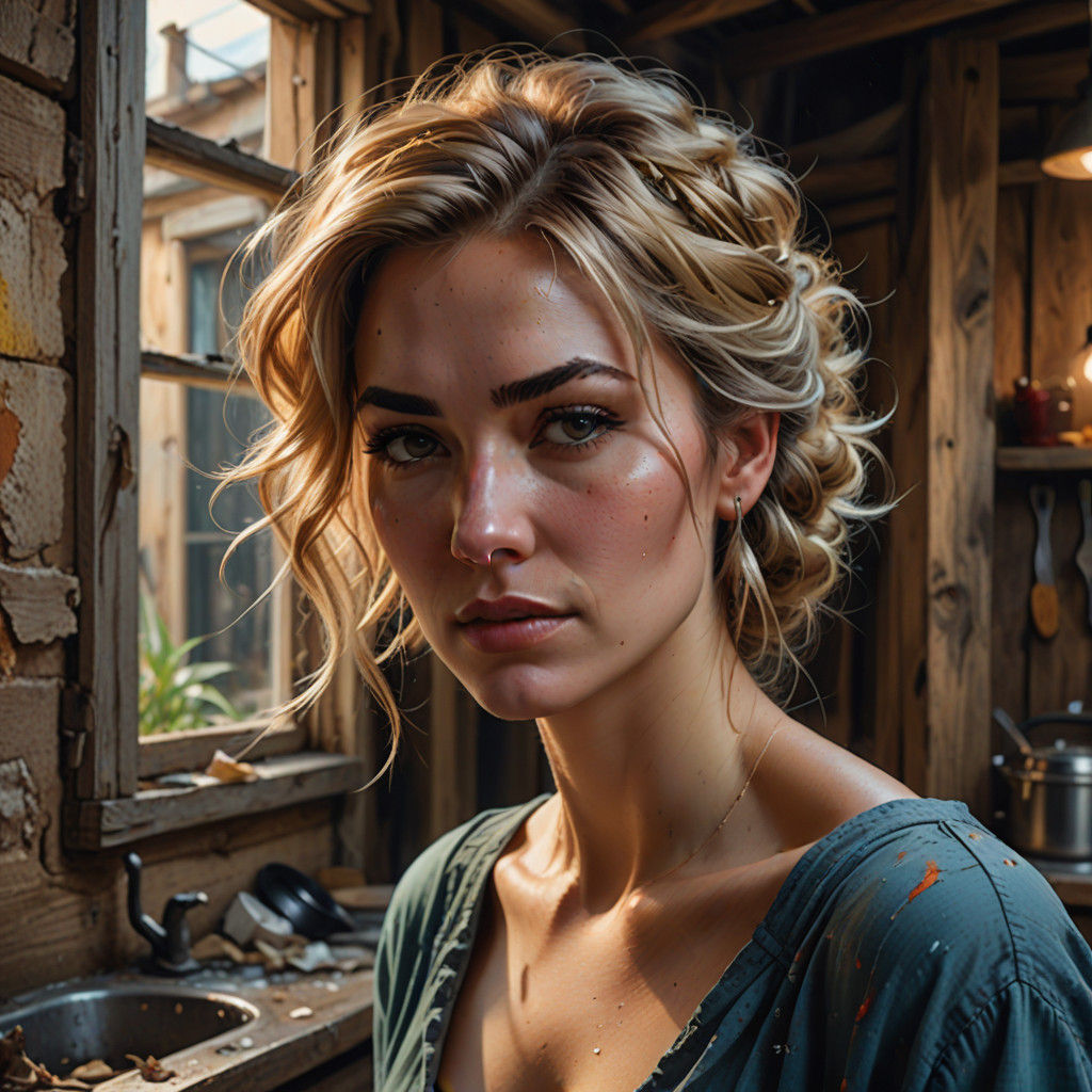 Sultry Woman Cleaning Amidst Charming Stranger