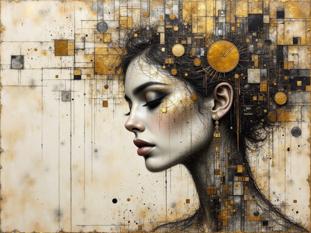 Fragmented Portrait of a Woman with Textured Paper and Sketc...