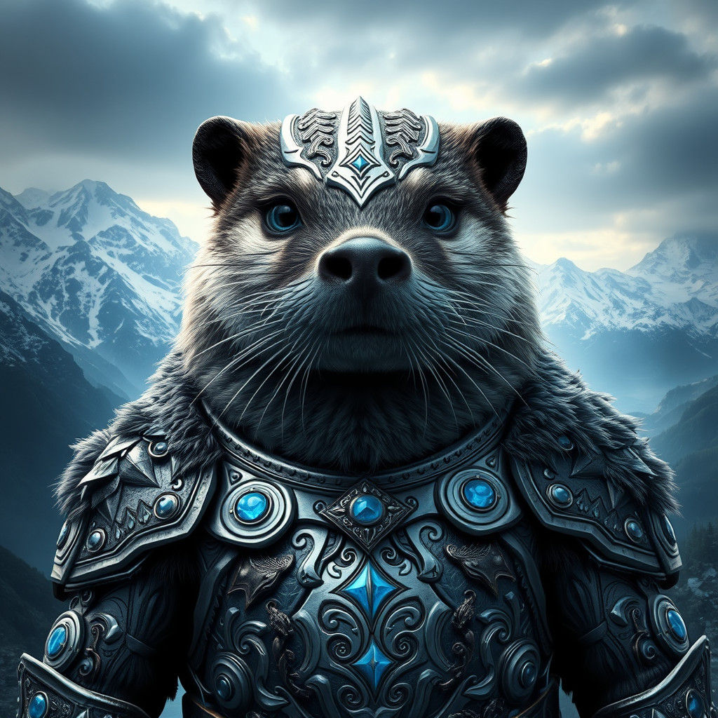 Armored Viking Otter in Mystical Fjord Landscape
