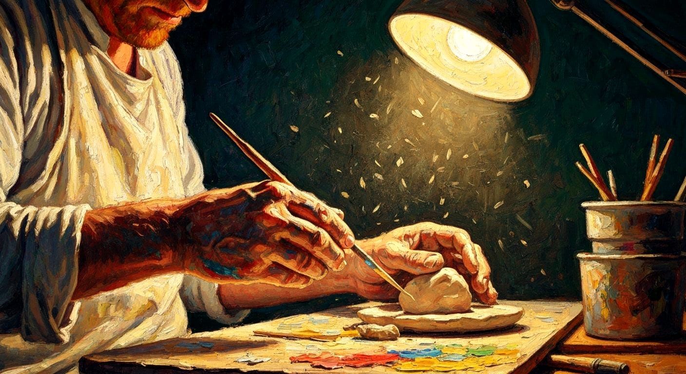 Artist Deeply Focused on Creative Process