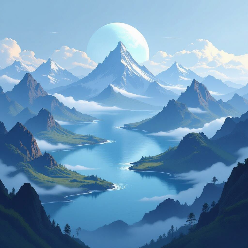 Distant Planet with Five Continents and Majestic Mountains i...