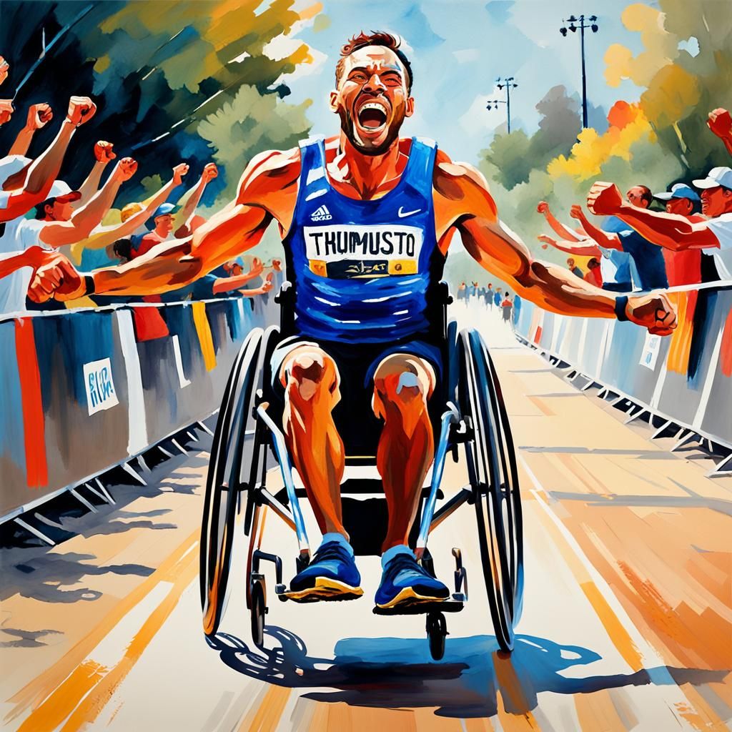 Triumphant Wheelchair Athlete in Gouache Style