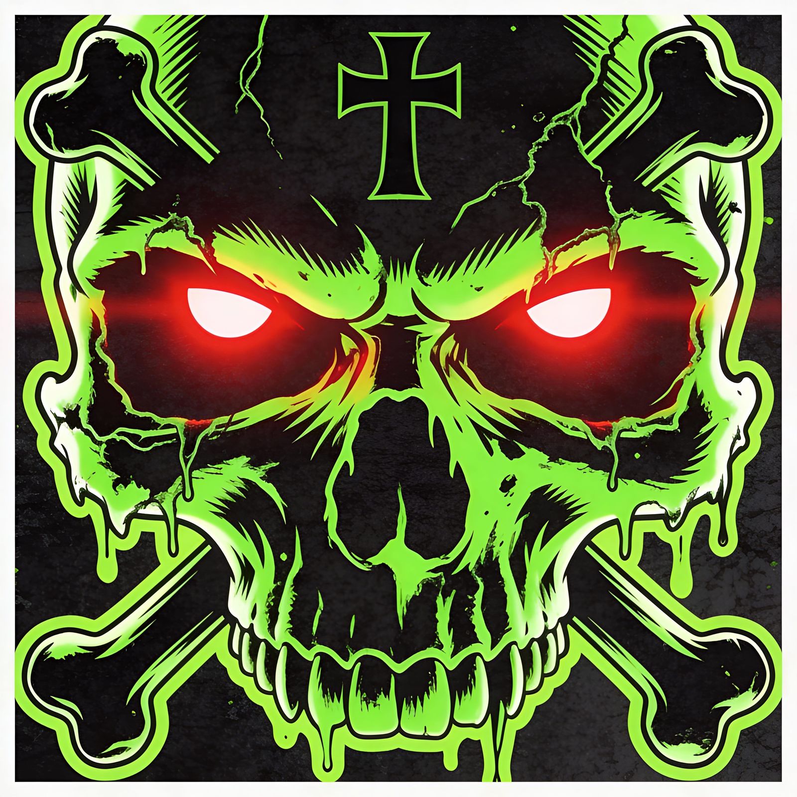 Vibrant Green Zombie Skull Logo with Crossbones
