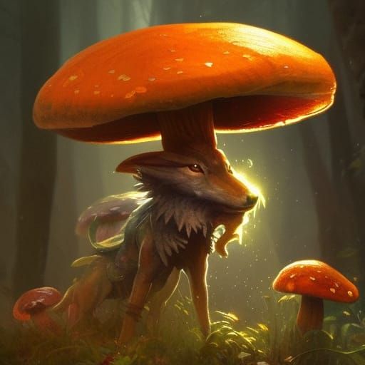 Mystical Mushroom Wolf Creature, Hyperdetailed Concept Art
