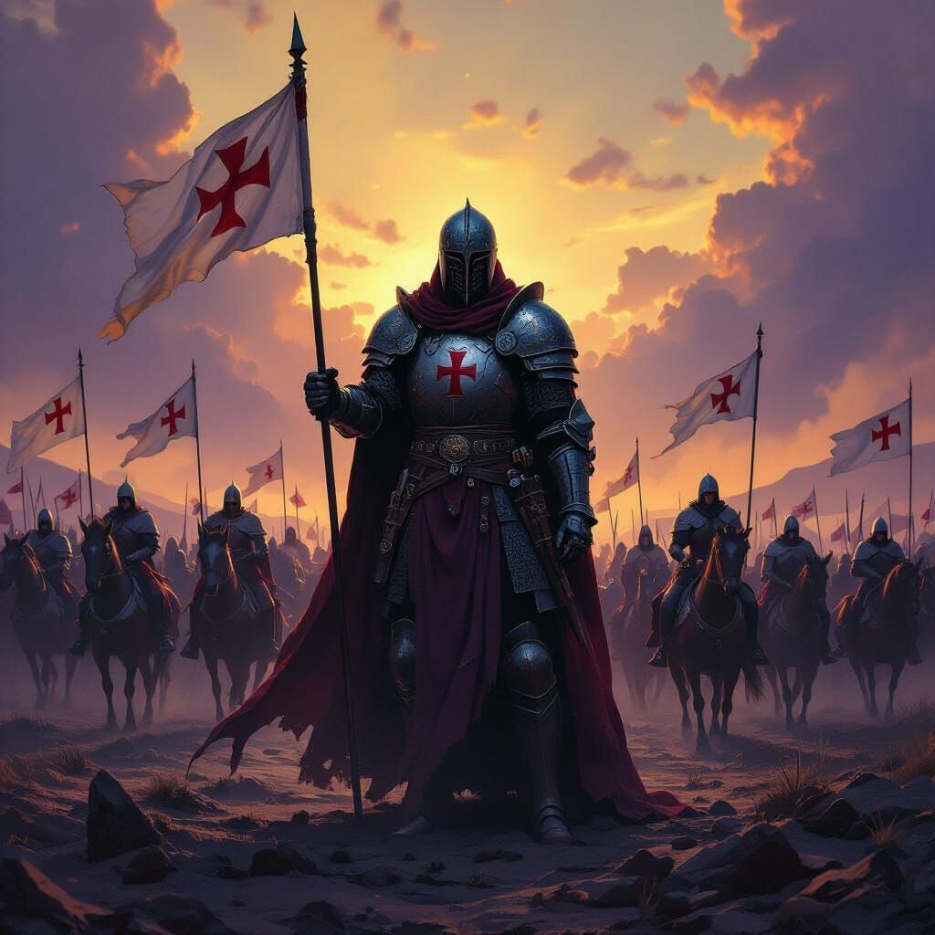 Crusader Army Awaits Battle in Epic Landscape