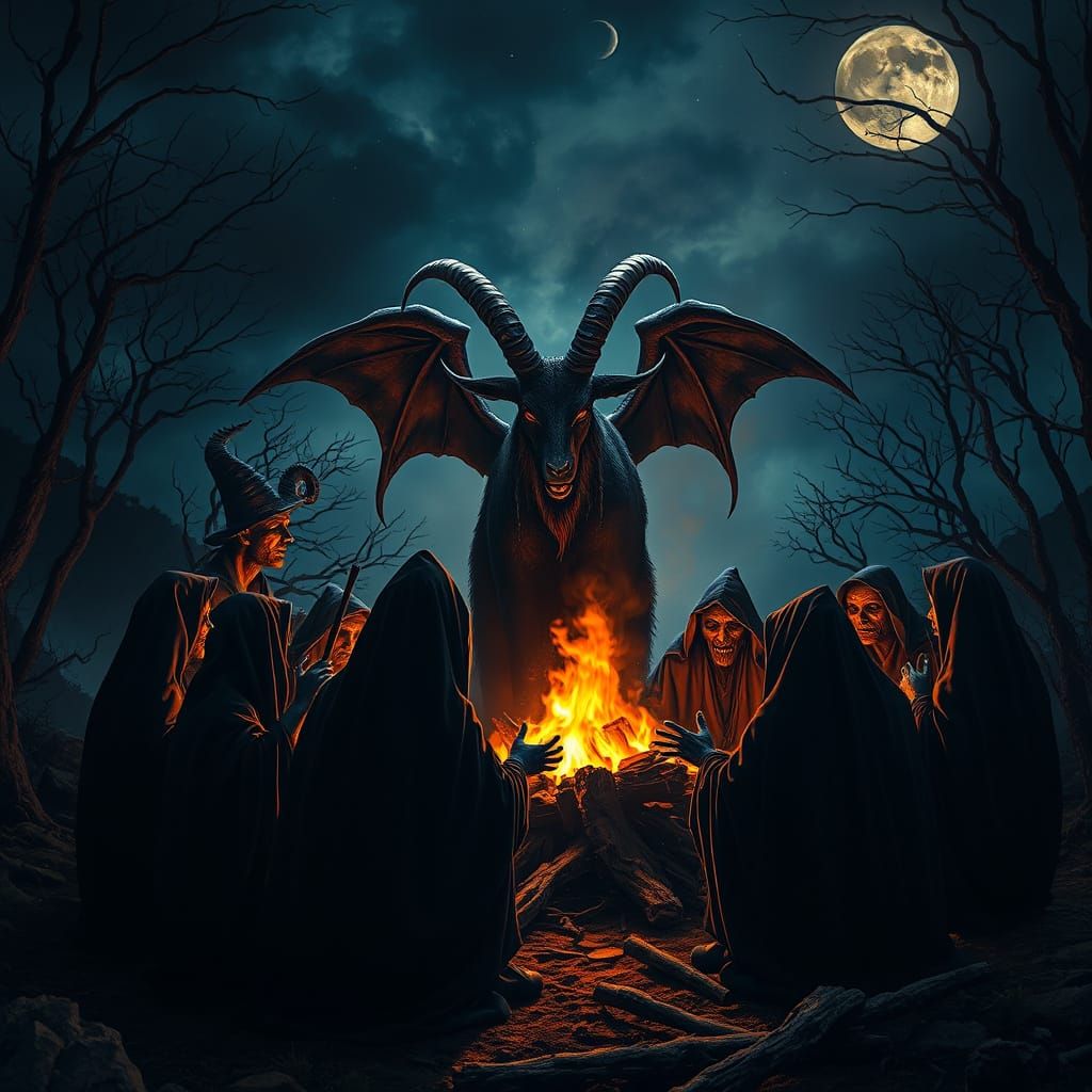 Witches' Coven Worshiping a Dark Goat