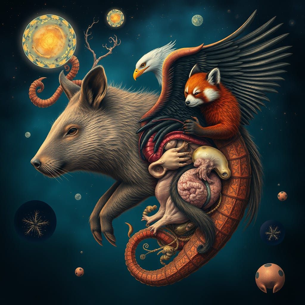 Surreal, Ultra-Realistic Homunculus in a Noctilucent, Illuso...