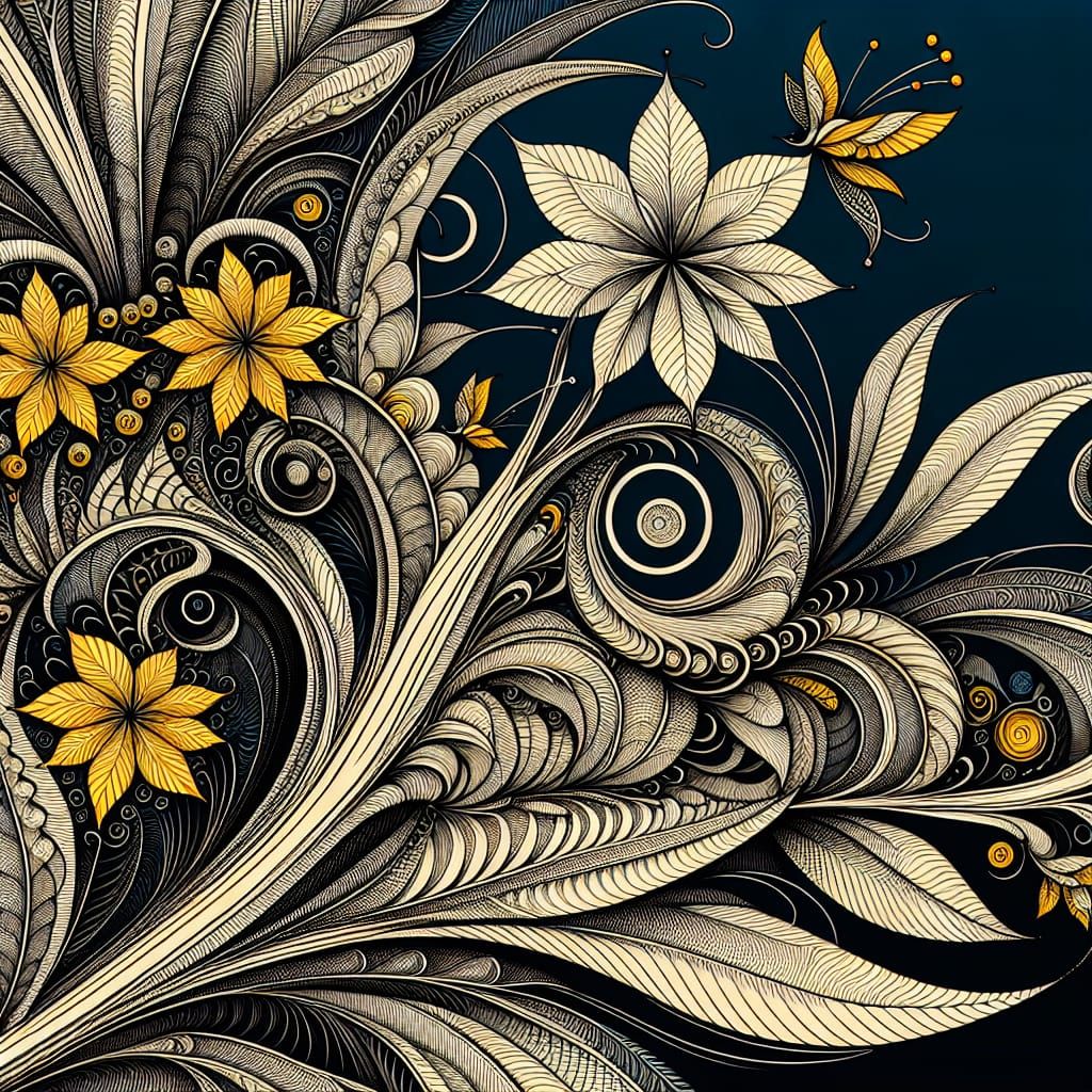 Bird-Shaped Flowers in Vector Fractal Illustration