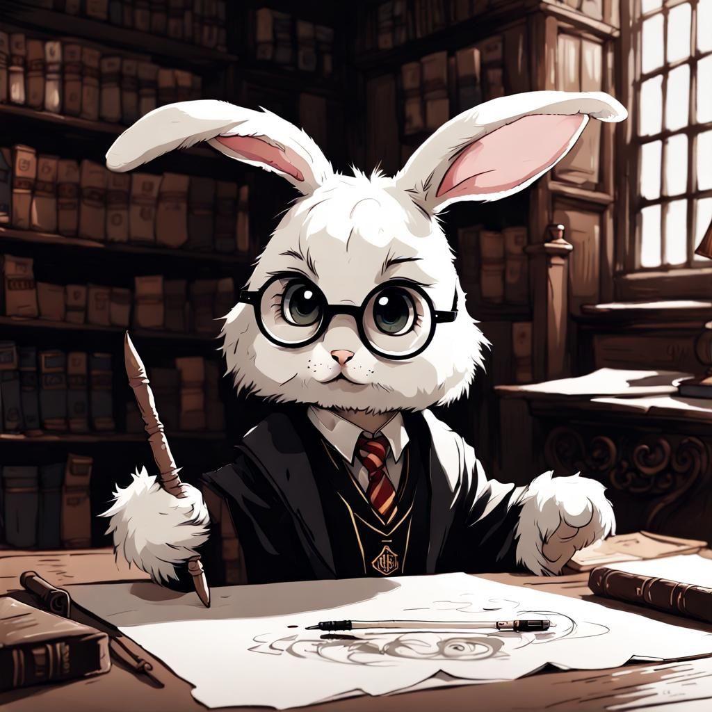 Chibi Bunny as Harry Potter in Sketch Style