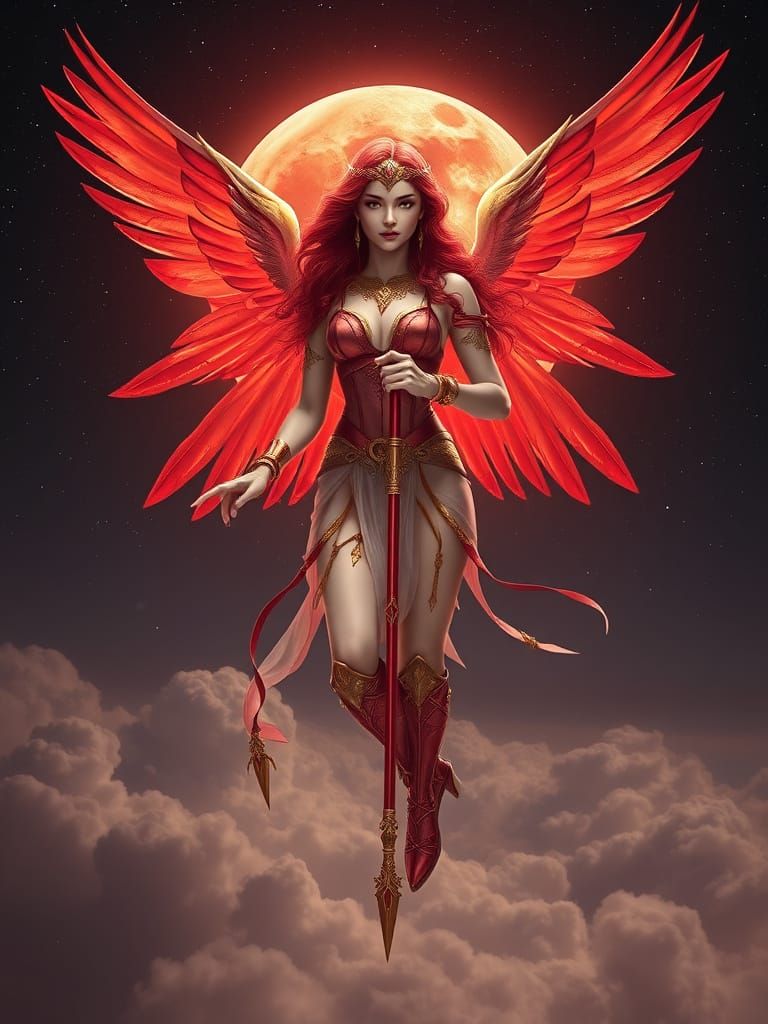 Red Moon Goddess in Ethereal Breeze