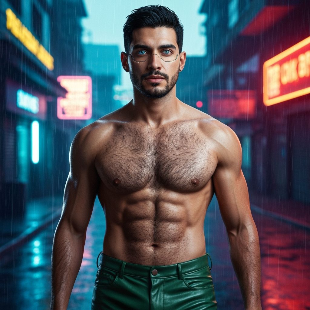 Young Man in Cyberpunk Neon Lights