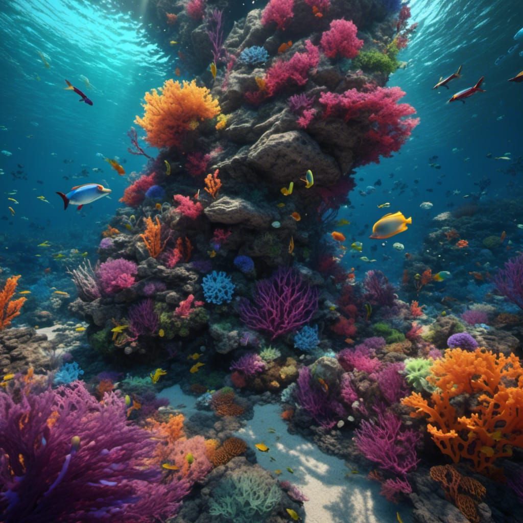 Vibrant Coral Reef Ecosystem in Mosaic Style