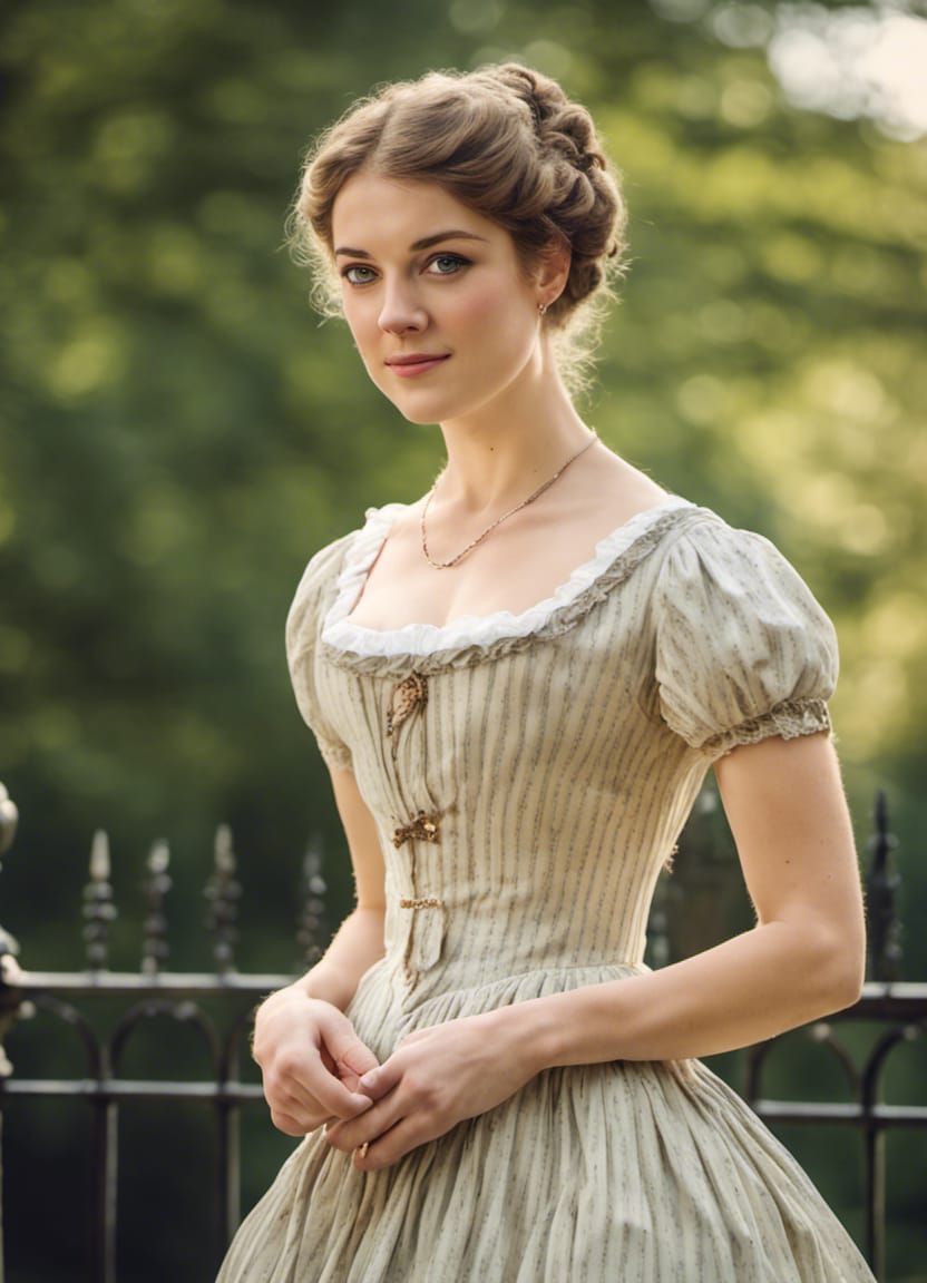 Regency Era Woman Portrait in Park Setting