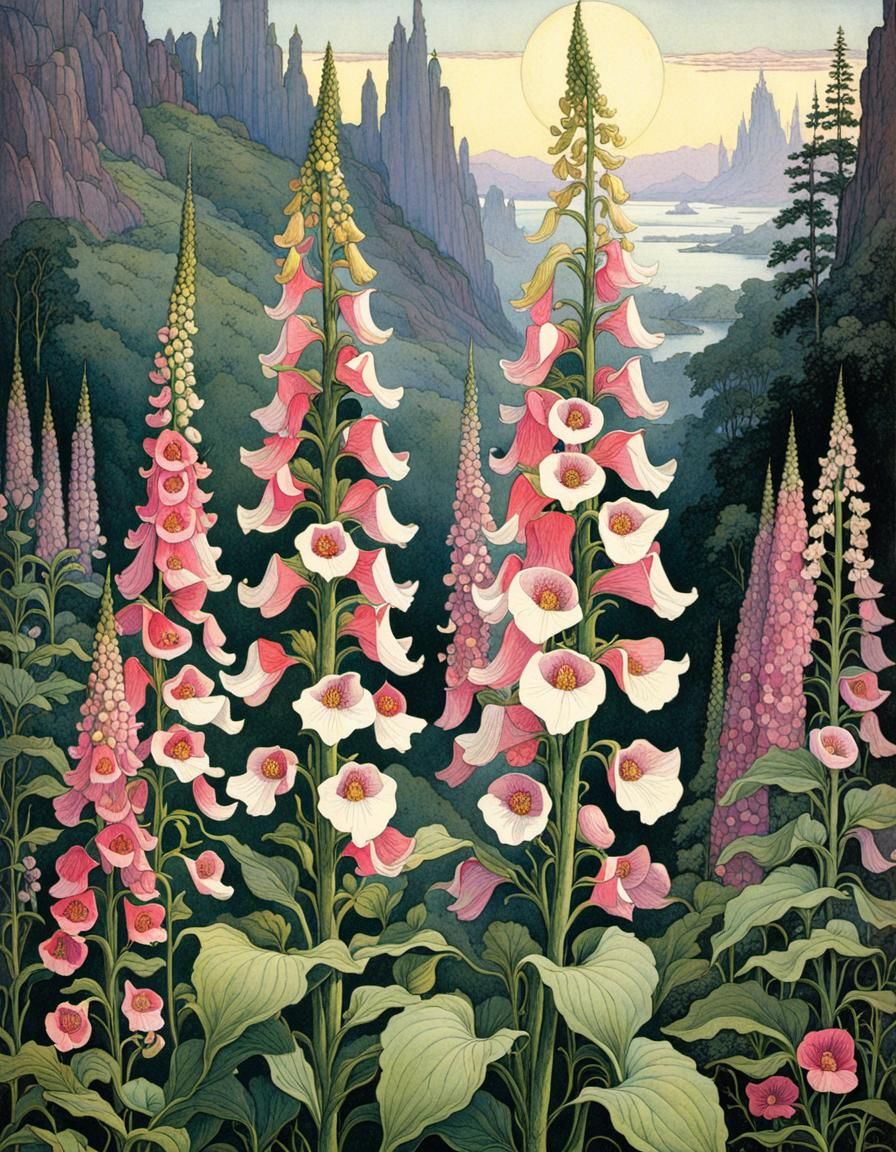 Foxglove Blooms in Whimsical Watercolor Style