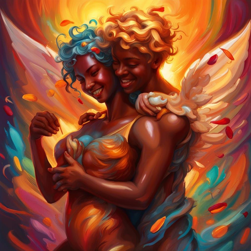 Venus and Cupid Dancing: Hyperrealistic Splash Art