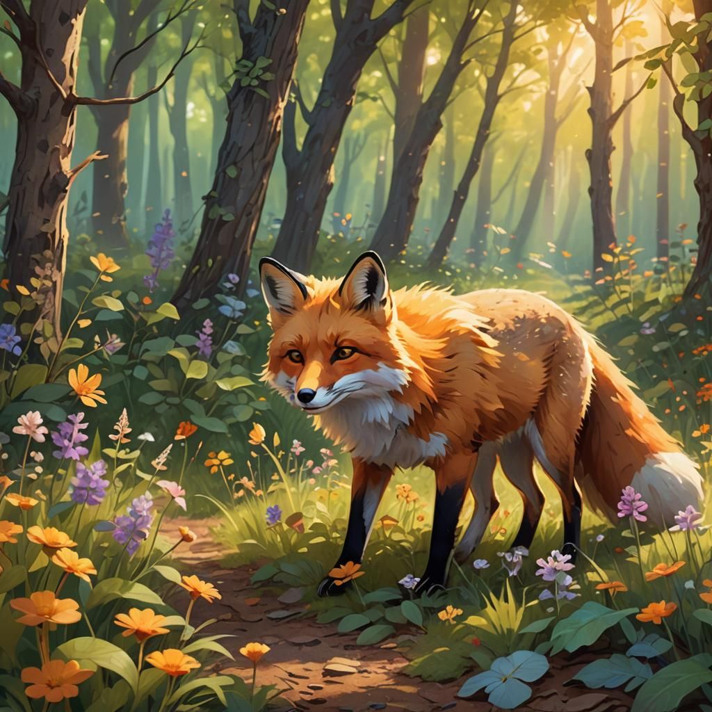 Cute Fox Exploring Forest: Whimsical Concept Art