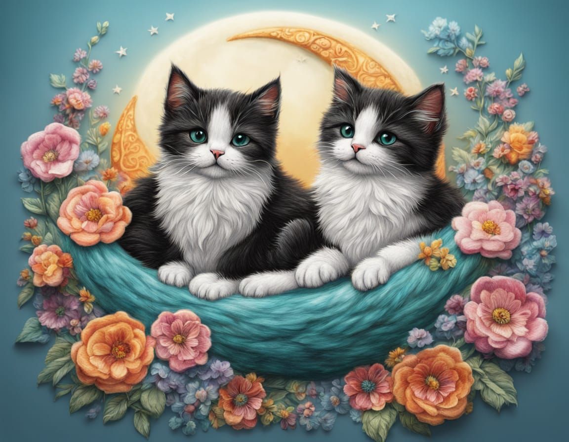 Adorable Kittens in a Whimsical Embroidery Cradle