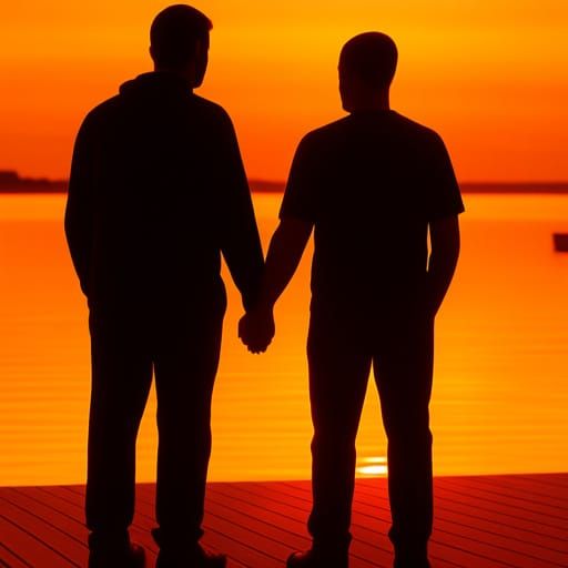 Teenage Couple Silhouette at Sunset, Hyperrealistic Image