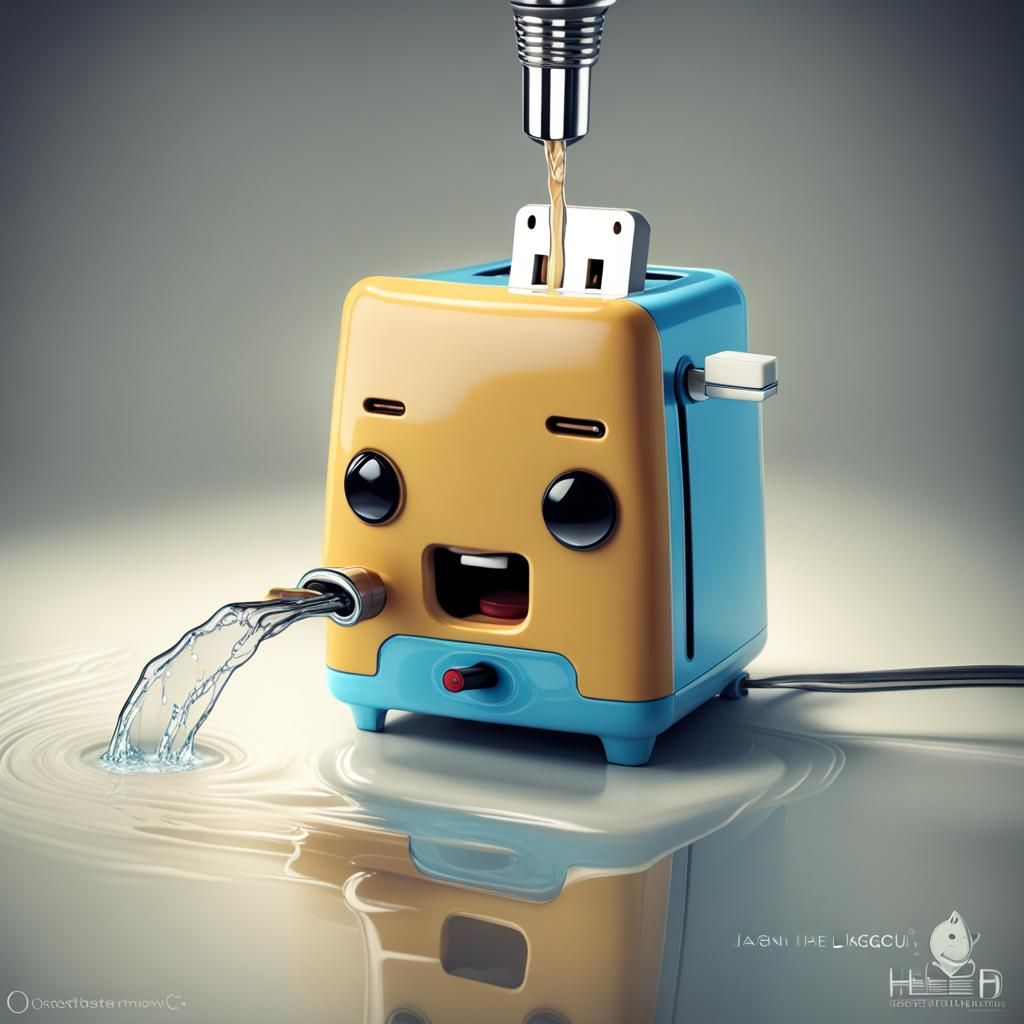 Anthropomorphic Toaster's Shocking Suicide: Digital Art