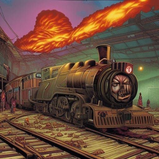 Zombie Trains in Comic Book Art Style